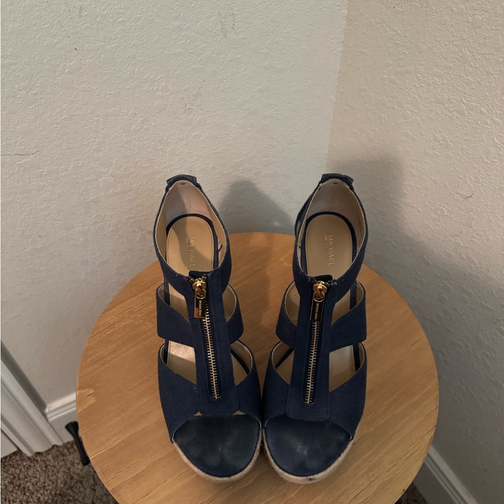 Michael Kors Blue and Gold Strappy Sandals